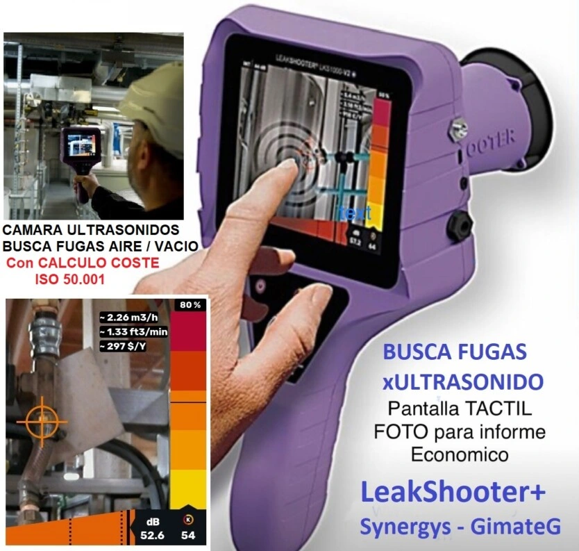 ISO 50001 fugas aire comprimido leakshooter por ultrasonido calculo y foto gimateg