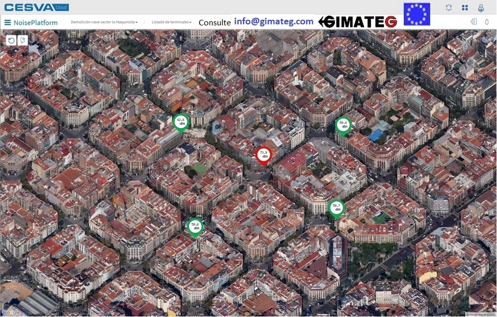 Ejemplo mapa sensores ruido ambiental cesva TA120 venta Alquiler GimateG