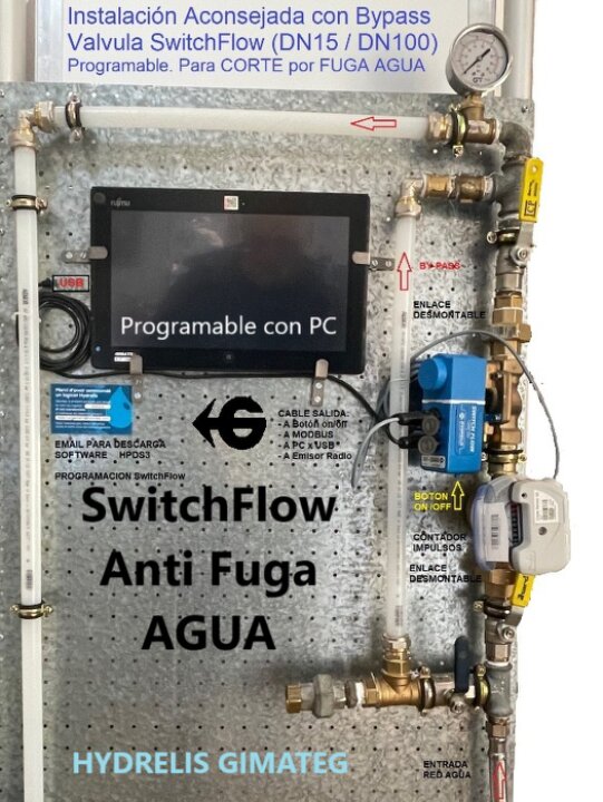 esquema instalacion con By-Pass de valvula switchFlow antifuga agua hydrelis gimateg