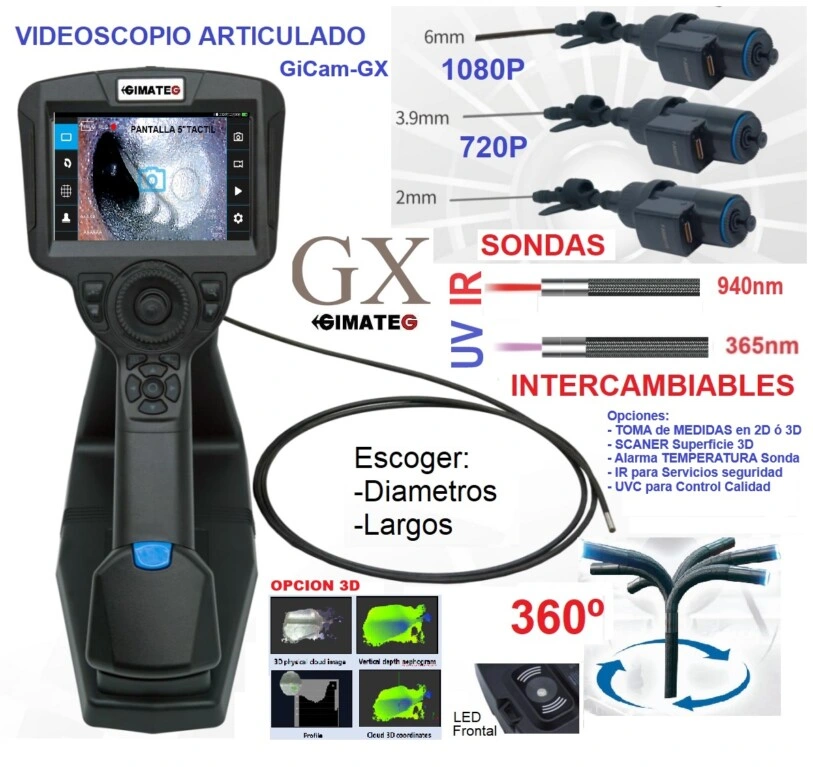 videoscopio industrial articulado 4 ejes 6mm 1080px GX gimateg