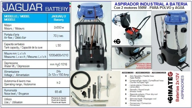 aspirador industrial a baterias para polvo y agua Jaguar GMT