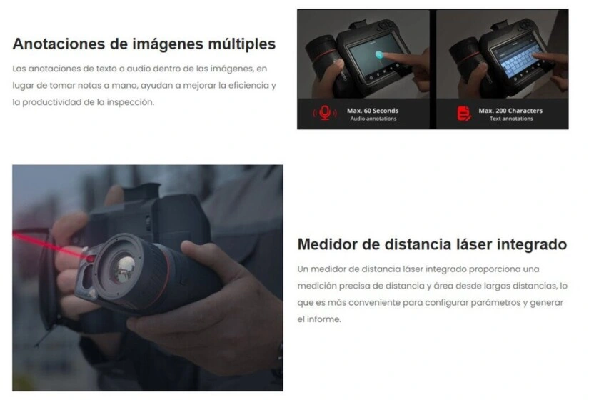 Cámara termográfica HIKMICRO SP120H con anotaciones de texto y audio en imágenes y medidor de distancia láser integrado para inspecciones industriales