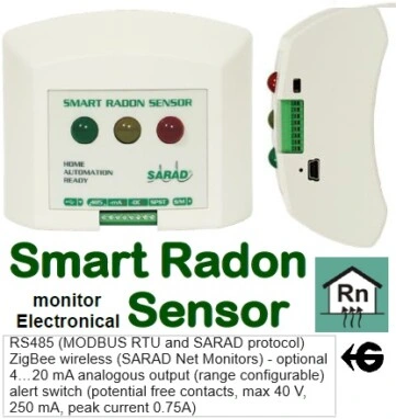 monitor smart Radón sensor modbus y rele Sarad gimateg